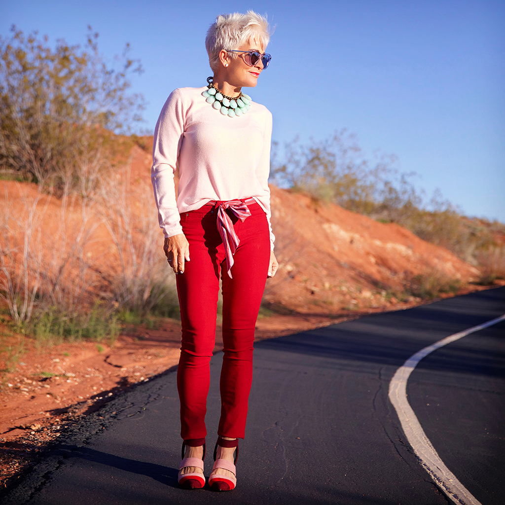 A Modern Way to Wear Red Jeans